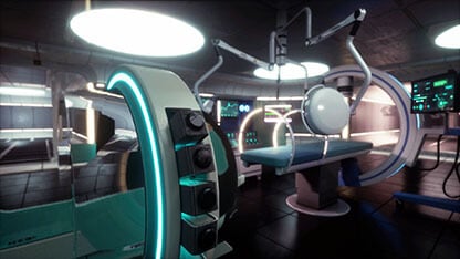 MRI scanner room with magnetic resonance imaging machine